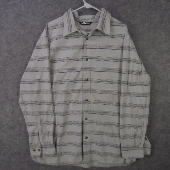 The North Face Shirt Mens 2XL Beige Geometric Stripe Button Down Long Sleeve - Picture 1 of 10